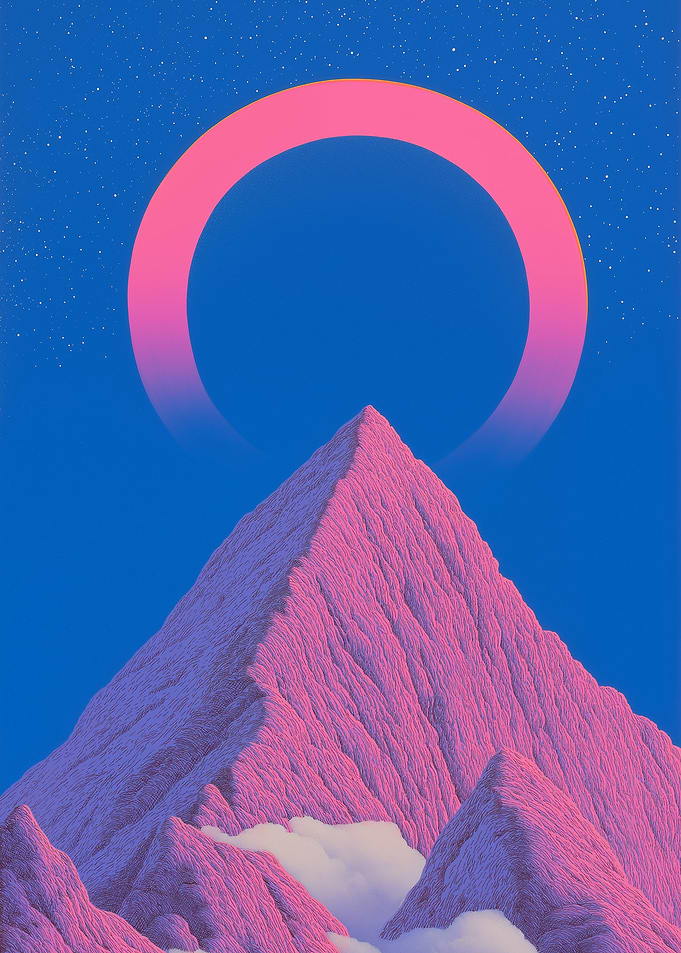 Pink Mountain with Ring in Sky