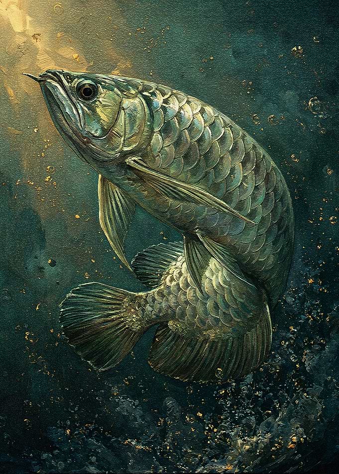 Arowana Fish in Dark Water Painting
