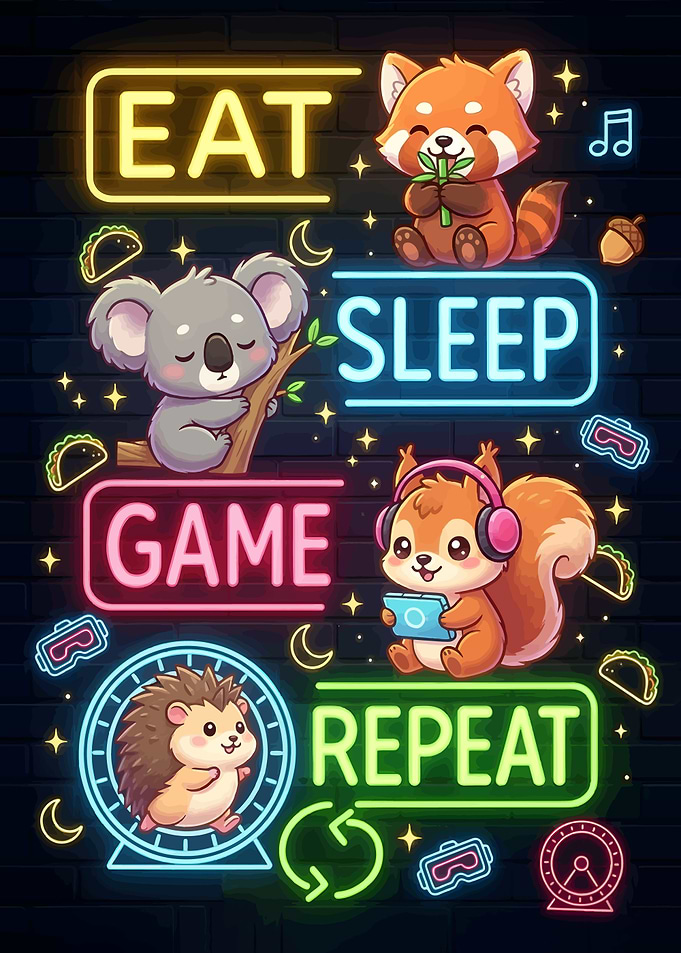 Eat Sleep Game Repeat Animals Neon
