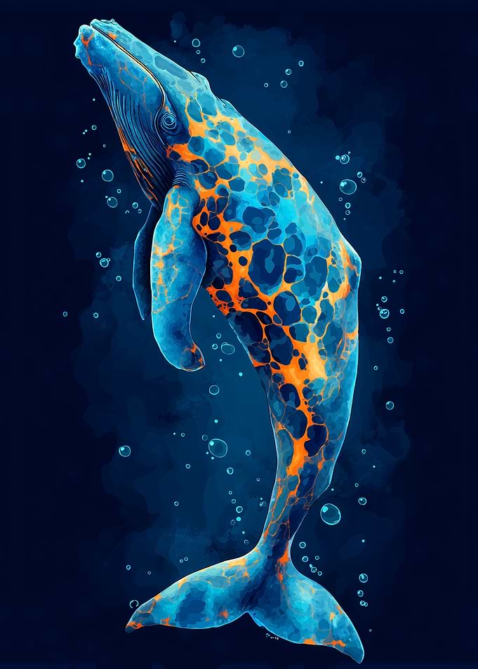 Abstract Whale in Deep Blue Sea