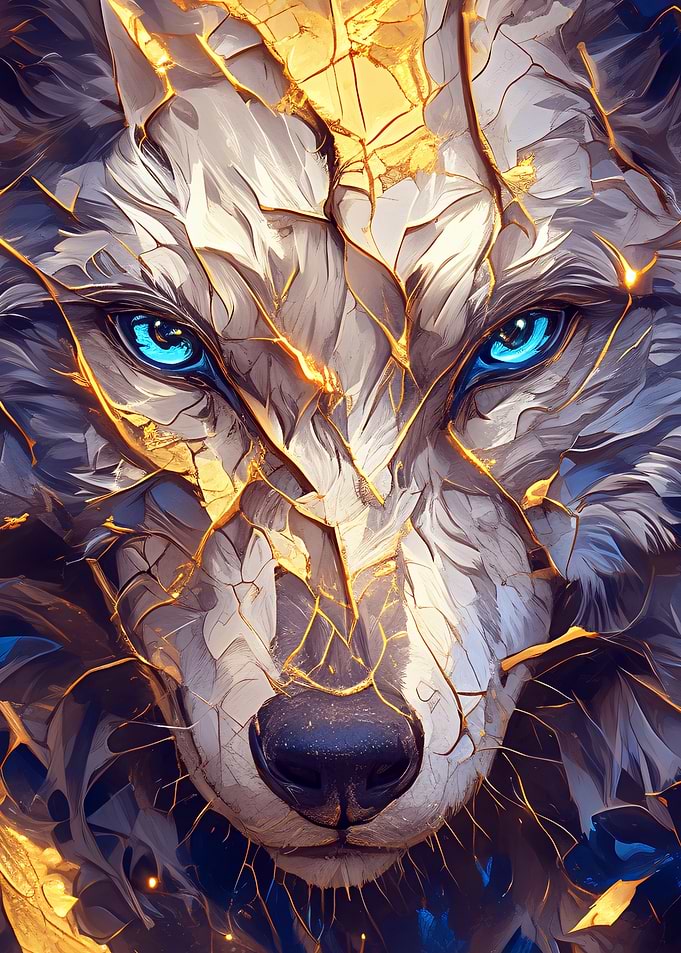 Wolf Portrait with Golden Veins