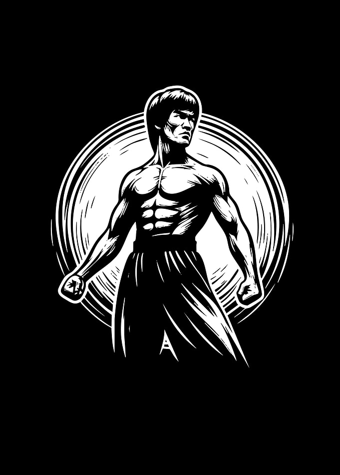 Bruce Lee Black and White Illustration