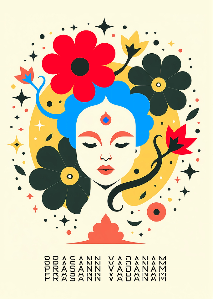 Floral Woman Portrait with Geometric Elements