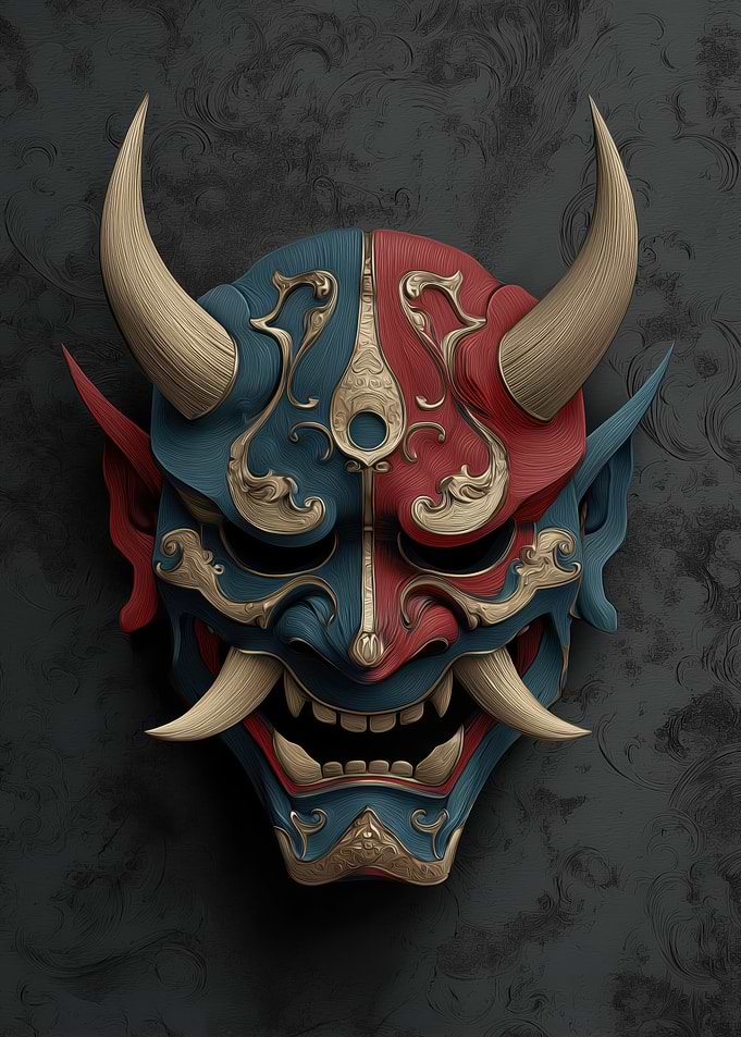 Japanese Oni Mask Red and Blue