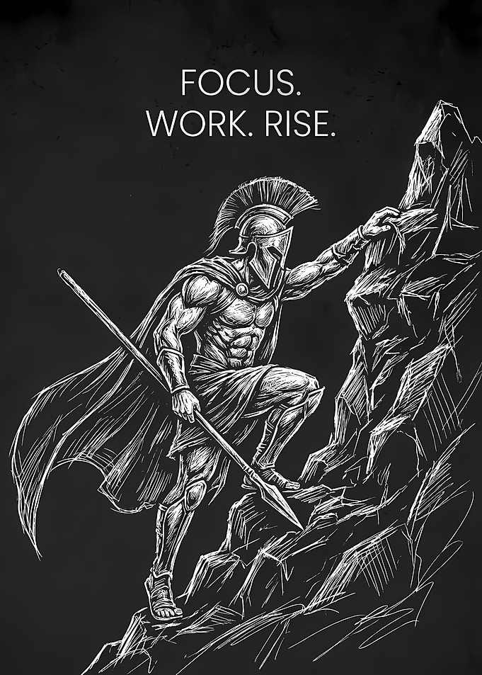 Spartan Warrior Climbing Mountain Illustration