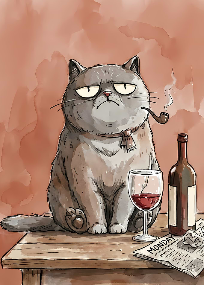 Grumpy Cat with Wine and Pipe