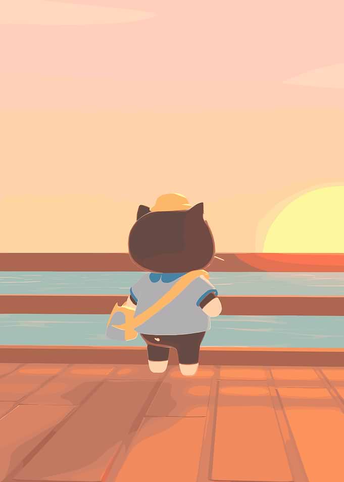 Cat watching sunset on the pier