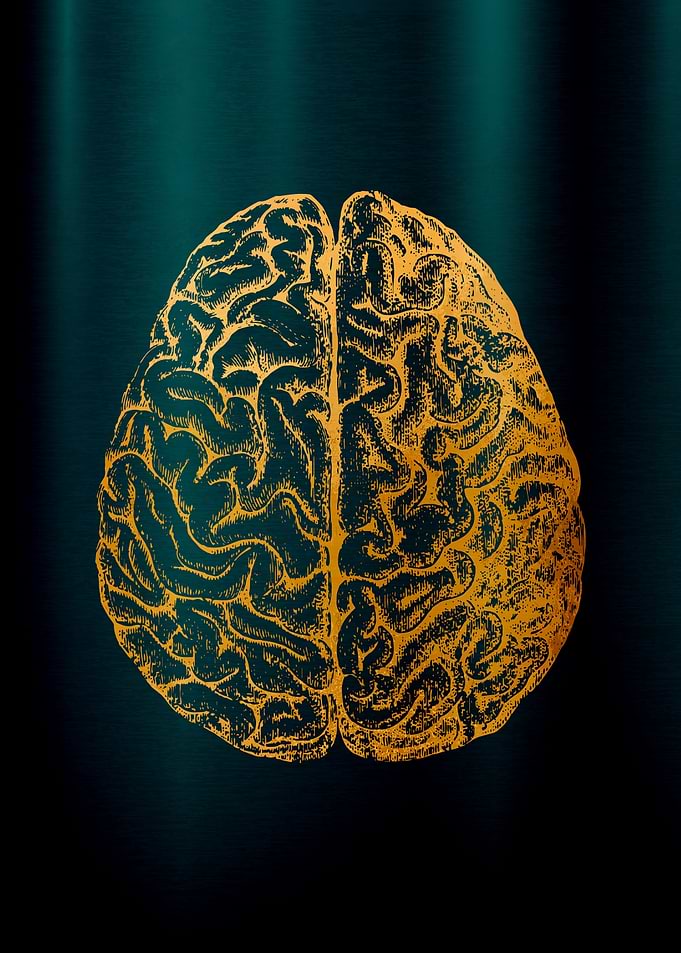 Golden Brain on Teal Background