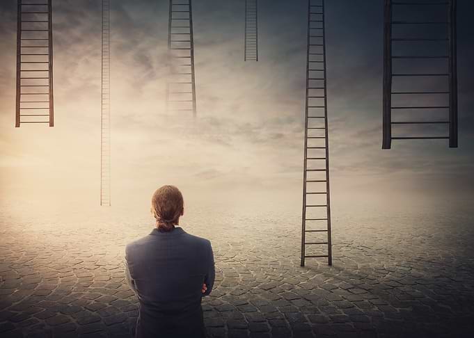 Man and Ladders in Dreamscape