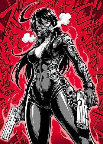 Anime Girl with Guns and Gasmask