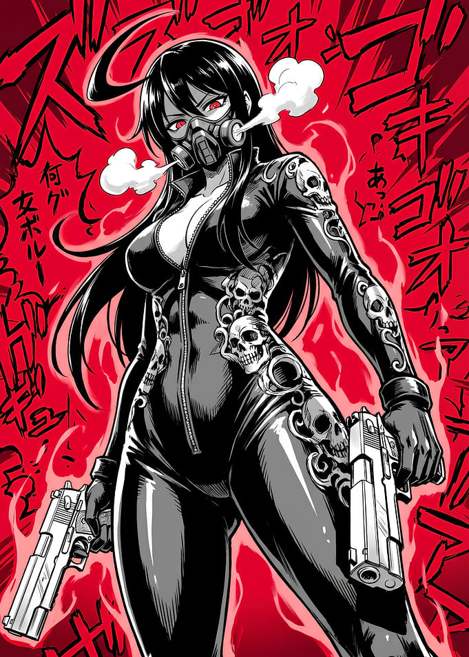 Anime Girl with Guns and Gasmask