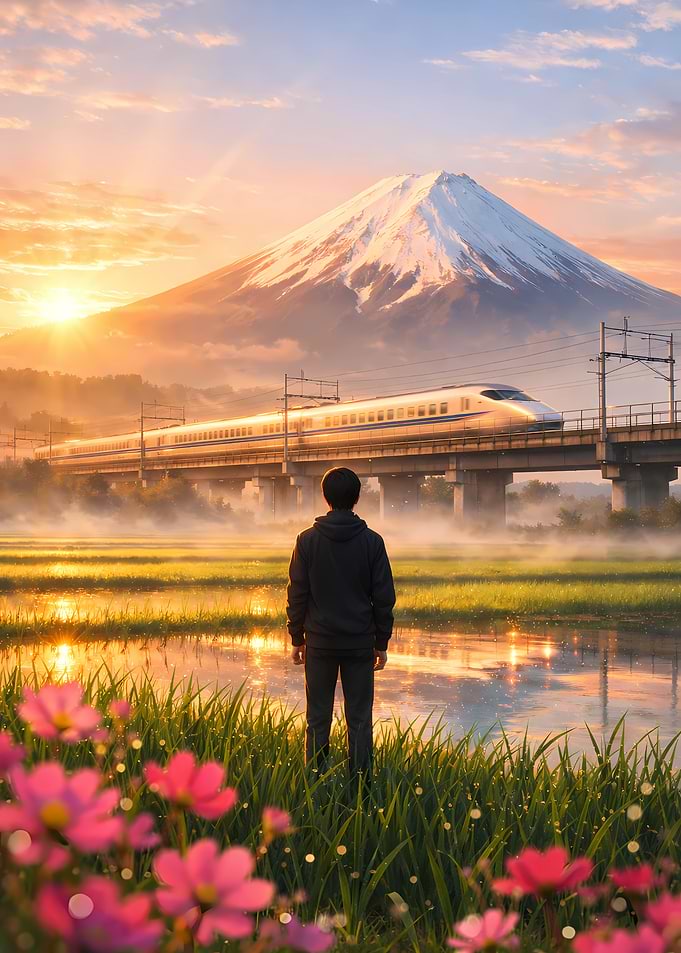Mount Fuji and Bullet Train Scenery