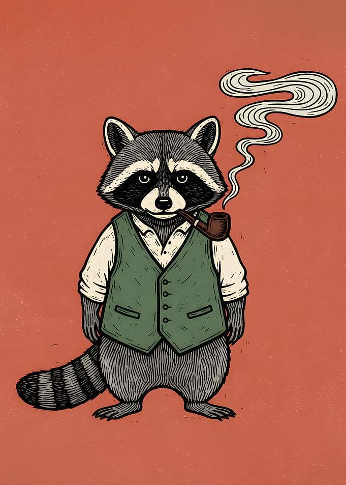 Dapper Raccoon Smoking Pipe Illustration