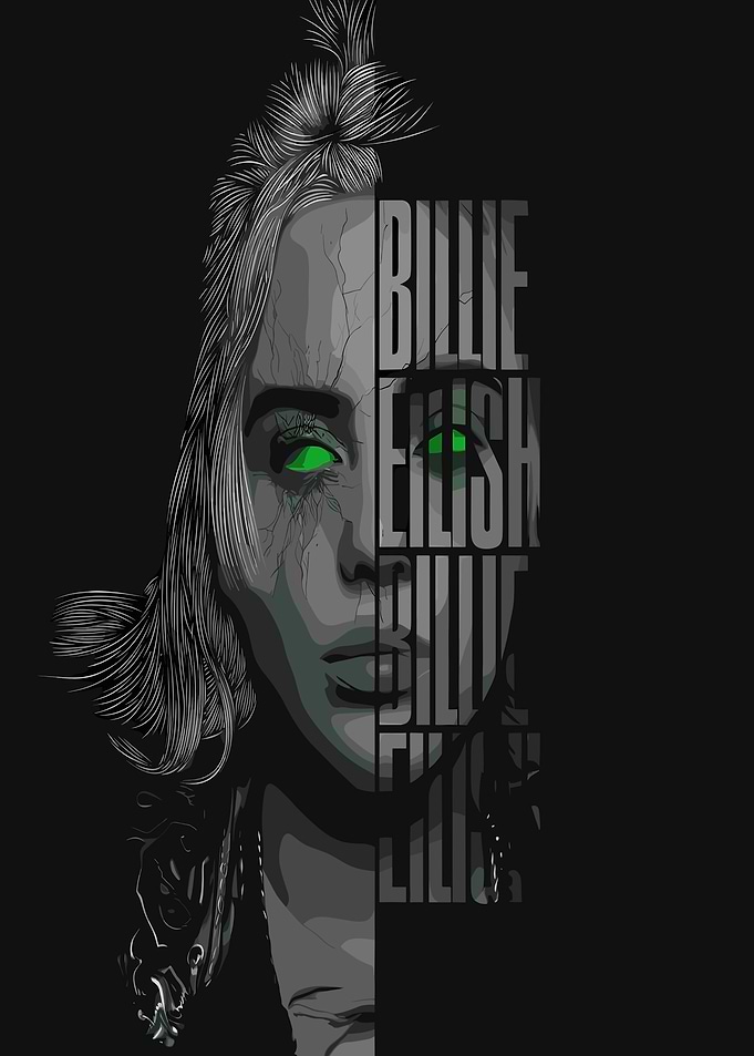 Billie Eilish Portrait with Text