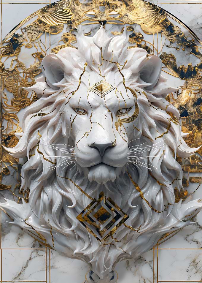 Marble Lion with Golden Accents