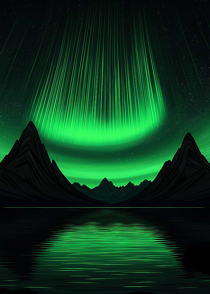 Green Aurora Borealis over Mountains