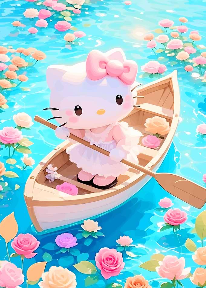 Hello Kitty in a Floral Boat