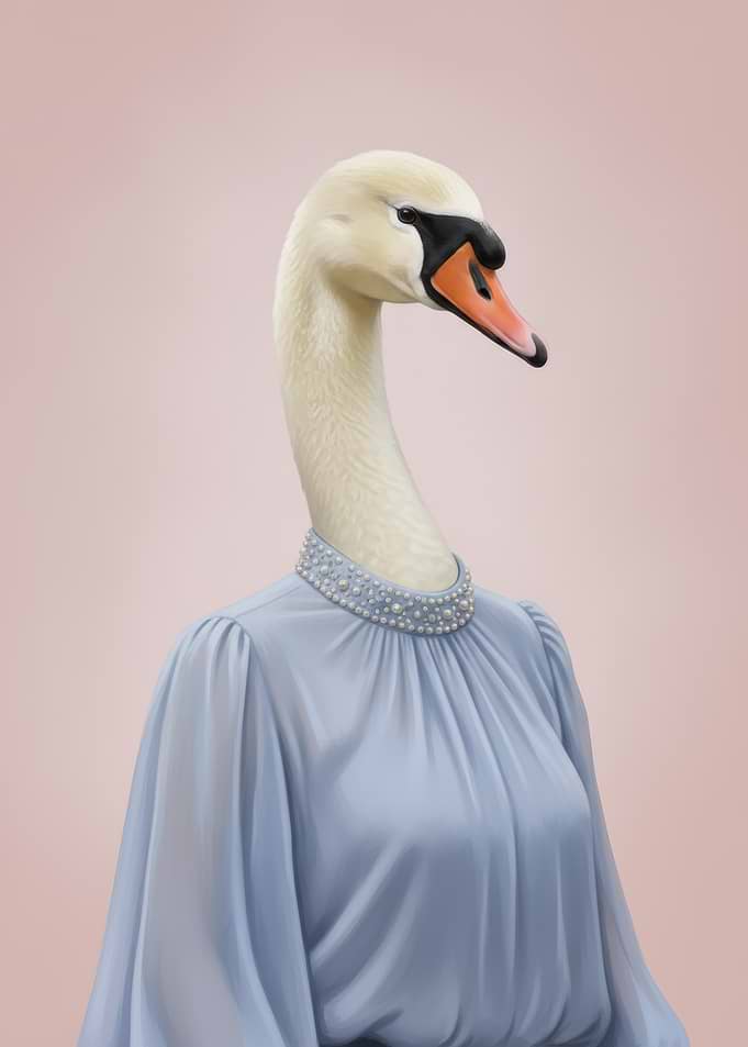 Elegant Swan in Blue Dress