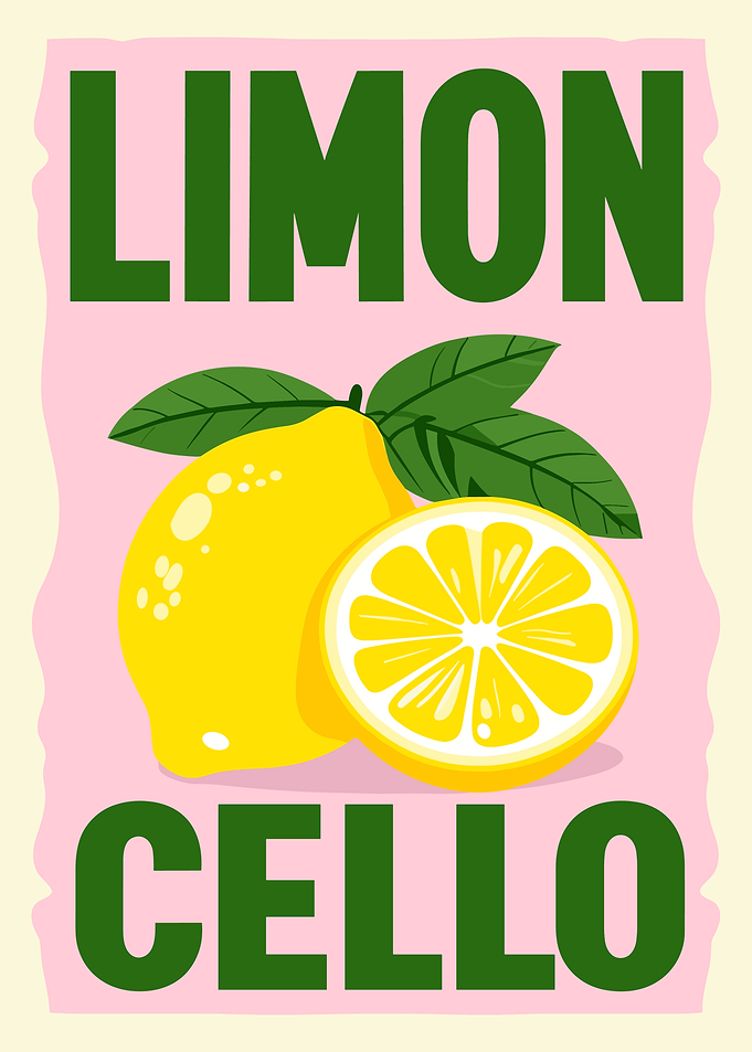 Limoncello Poster, Vintage Lemon Art Print, Fresh Fruit Kitchen Wall Decor, Zesty Wall Art
