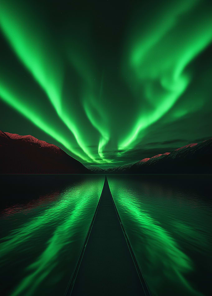 Green Aurora Borealis Over Water