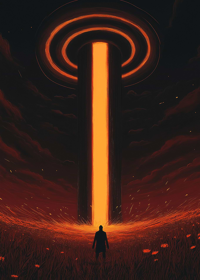 Orange Portal and Silhouette Figure