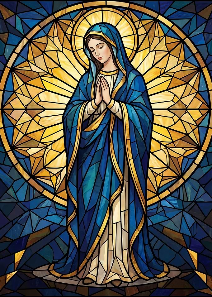Stained Glass Virgin Mary Illustration