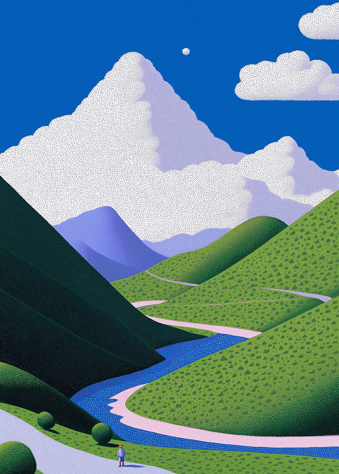 Mountain Landscape with River and Figure