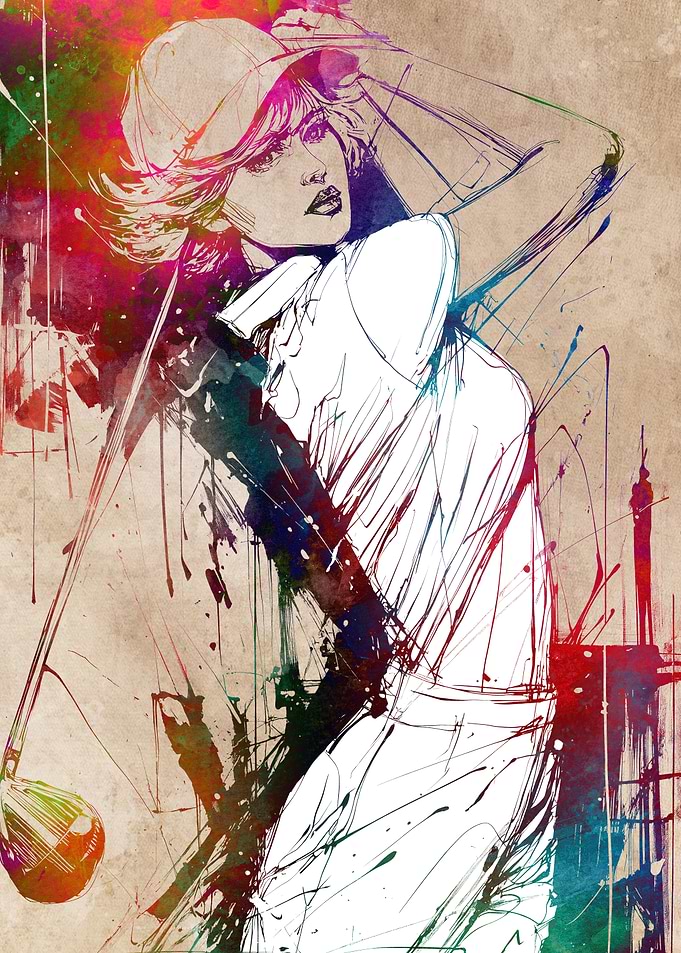 Watercolor Golfer Woman