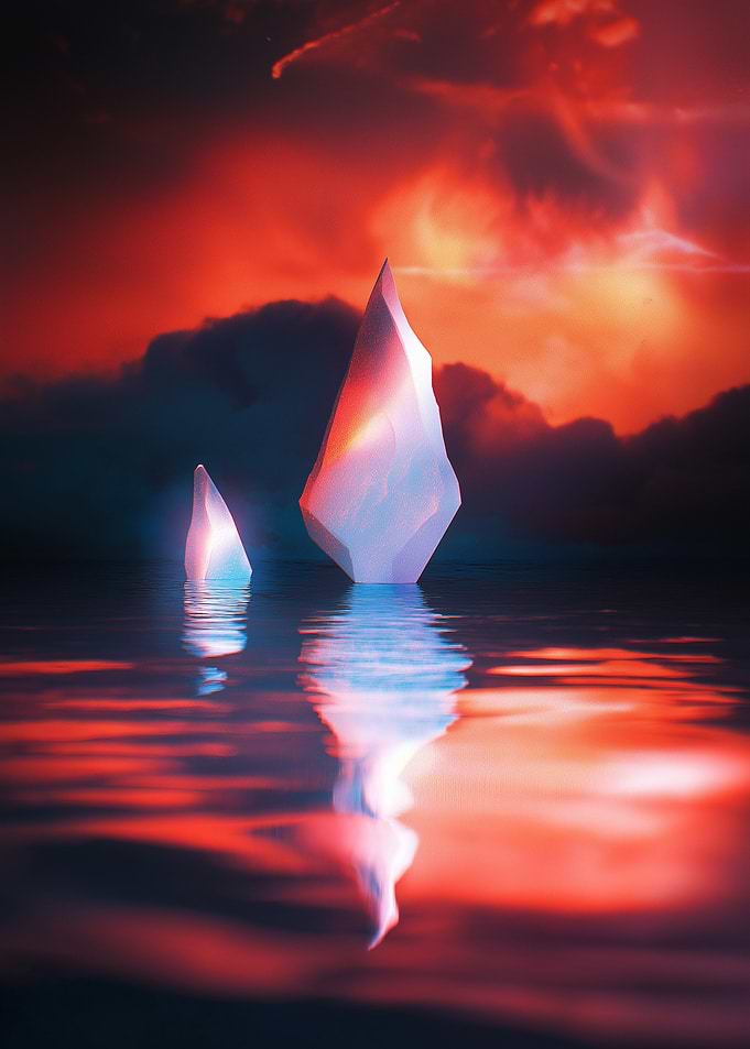 Crystals on Water at Sunset