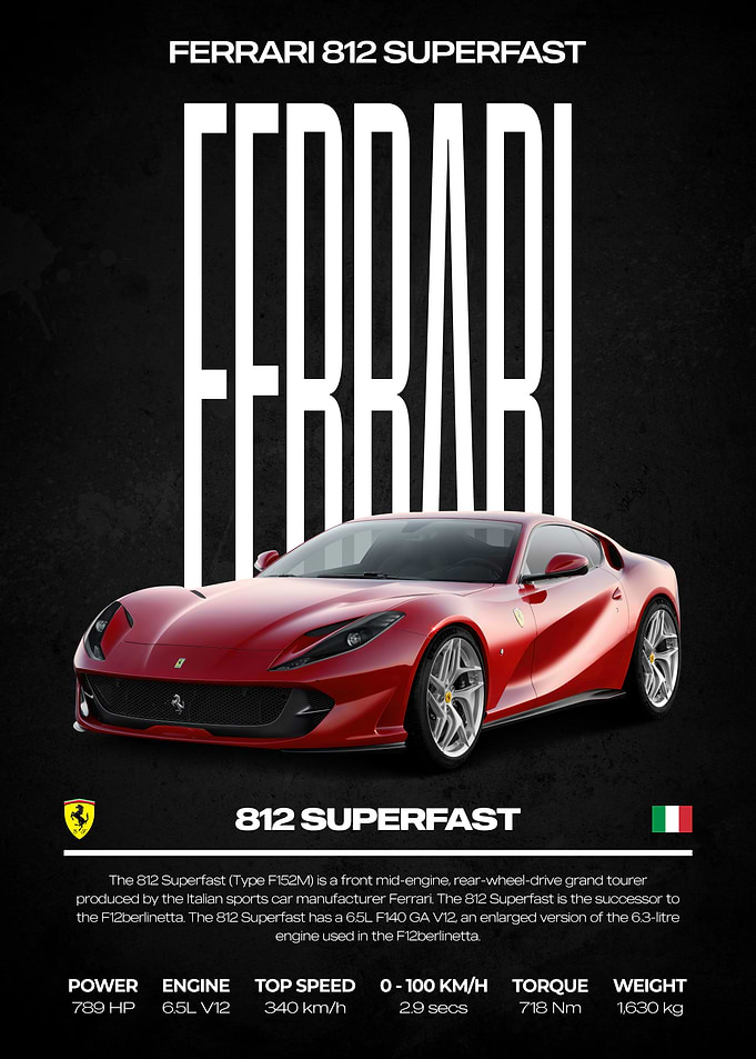 Ferrari 812 Superfast Car Poster