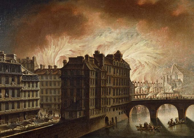 Painting of a Cityscape with Fire