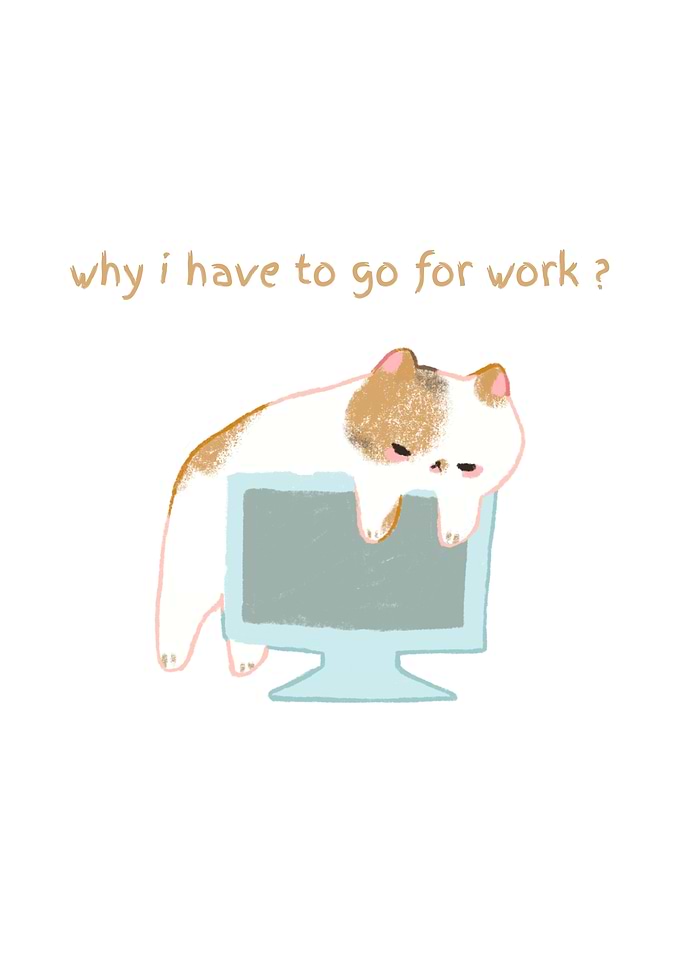 Tired Cat at Computer Illustration