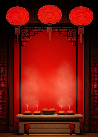 Chinese New Year Altar with Lanterns
