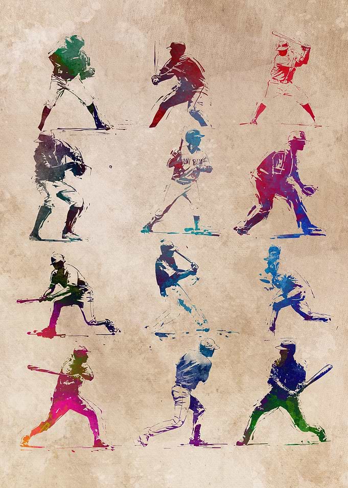 Baseball Players Watercolor Art
