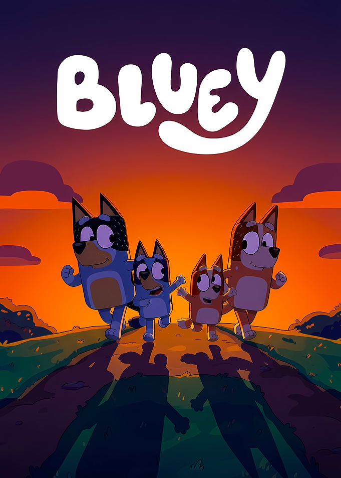 Bluey and Family at Sunset