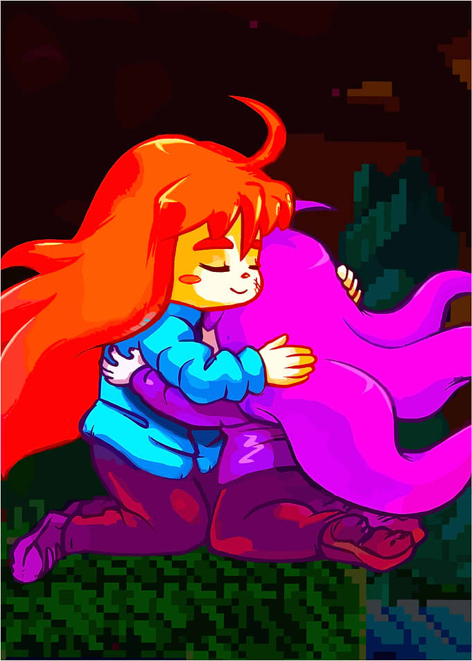 Celeste: Madeline and Badeline Hugging
