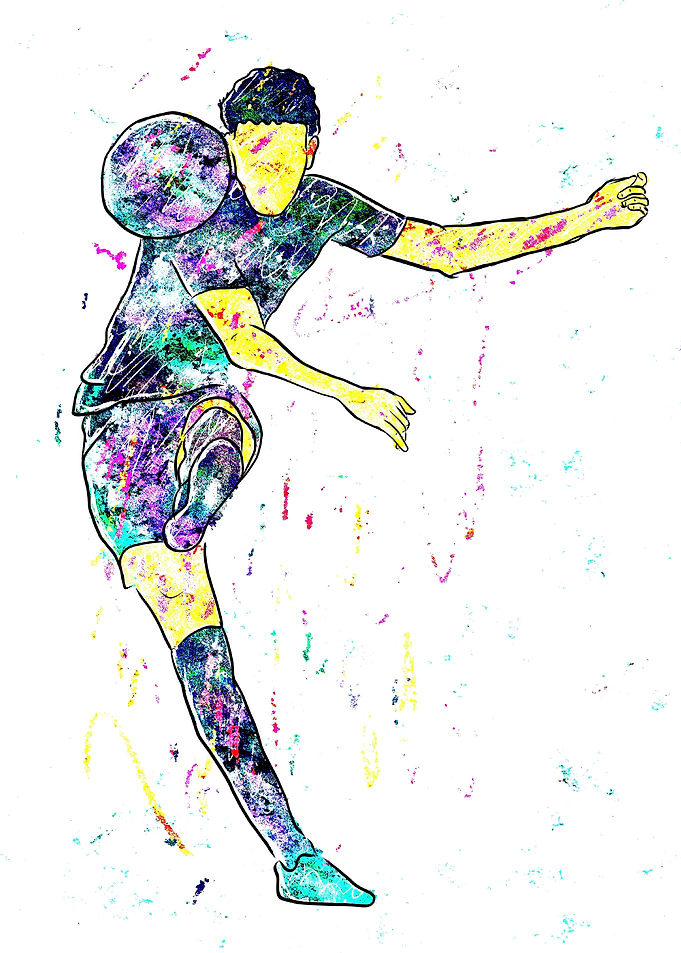 Colorful Soccer Player Kicking Ball