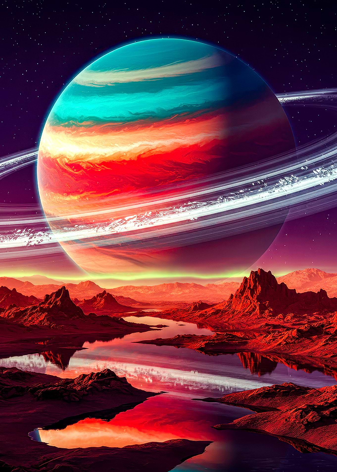 Exoplanet Landscape with Ringed Planet