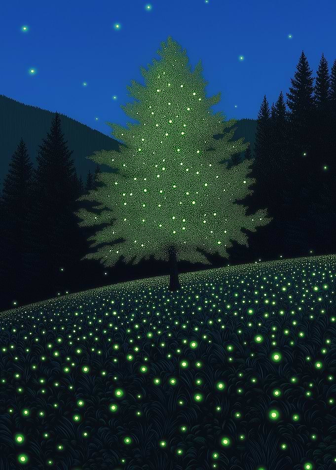 Glowing Tree and Field at Night