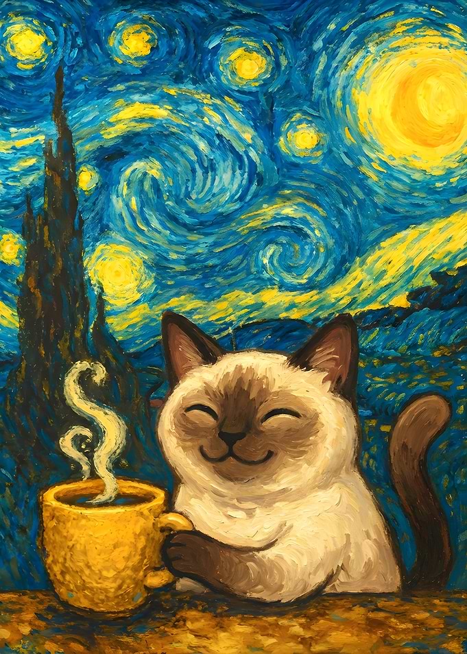 Starry Night Cat Coffee