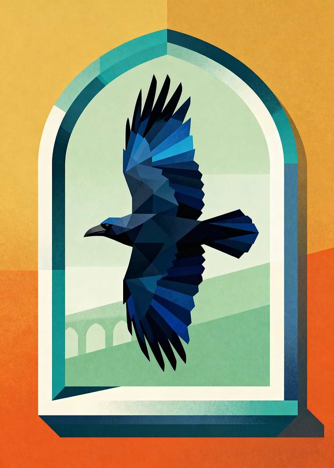 Geometric Raven in Archway Illustration