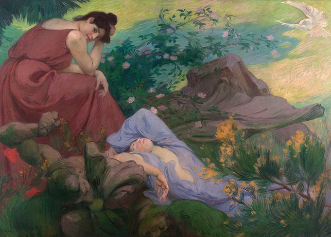 Two Women in a Landscape Painting