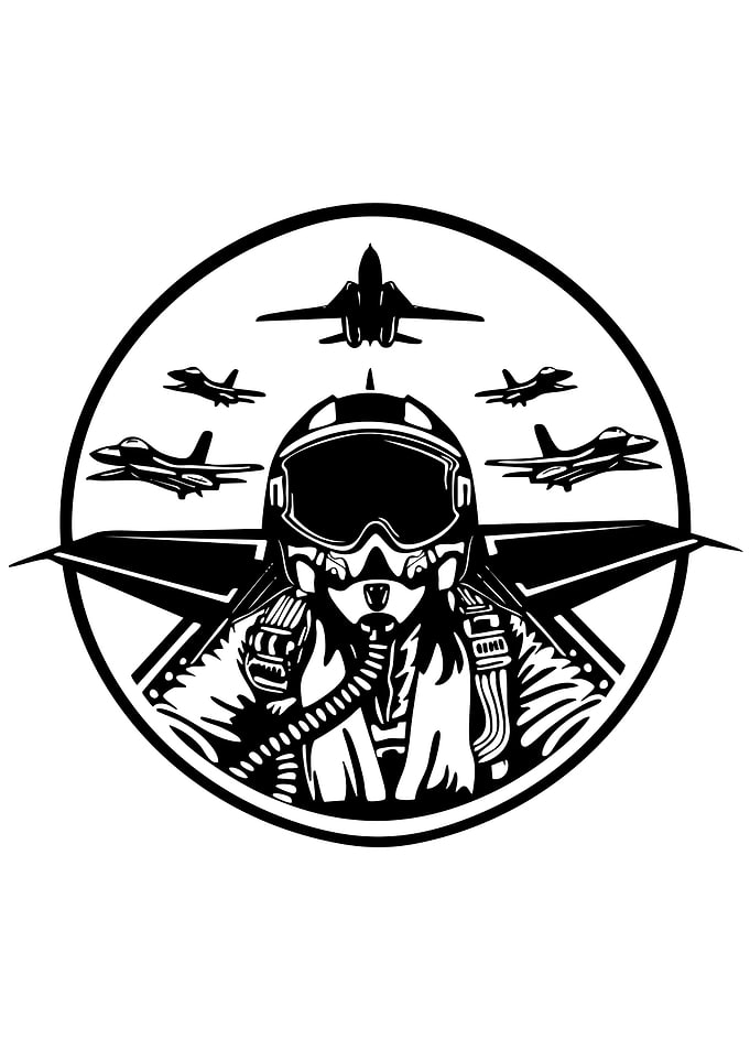 Pilot and Fighter Jets Black and White