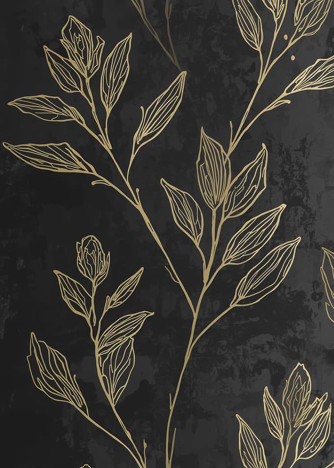 Gold Floral Line Art on Black