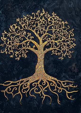 Golden Tree of Life on Blue