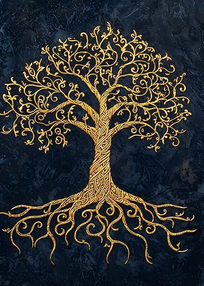 Golden Tree of Life on Blue