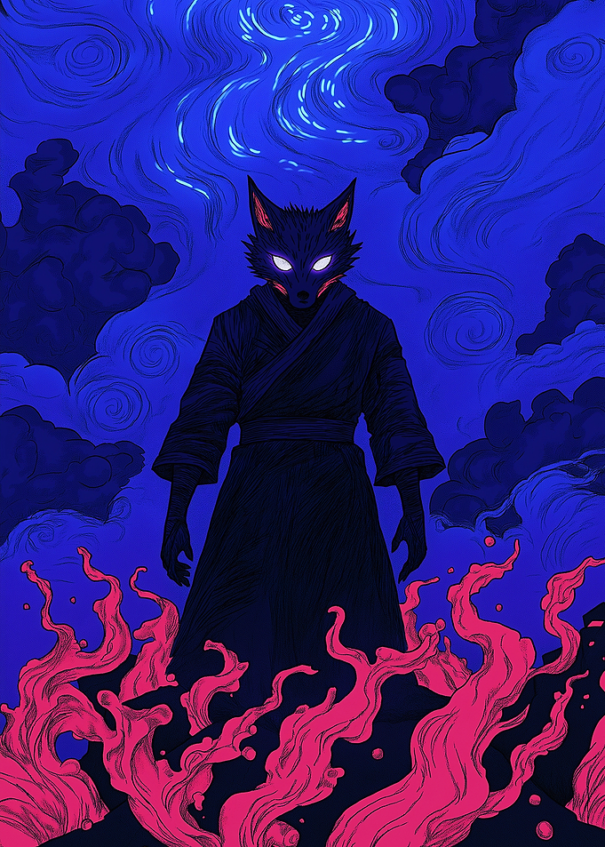 Fox Spirit in Blue and Pink