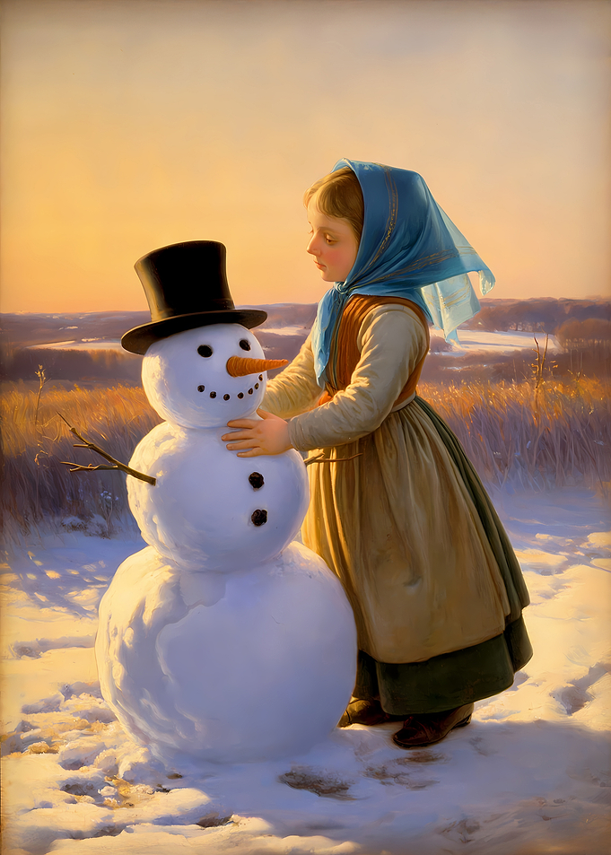 Girl Building a Snowman