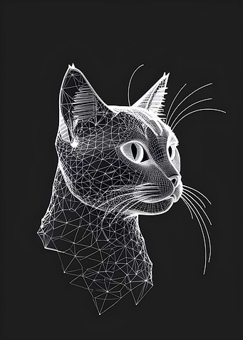 Geometric Cat Head on Black Background