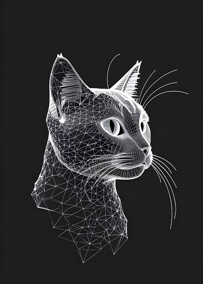 Geometric Cat Head on Black Background